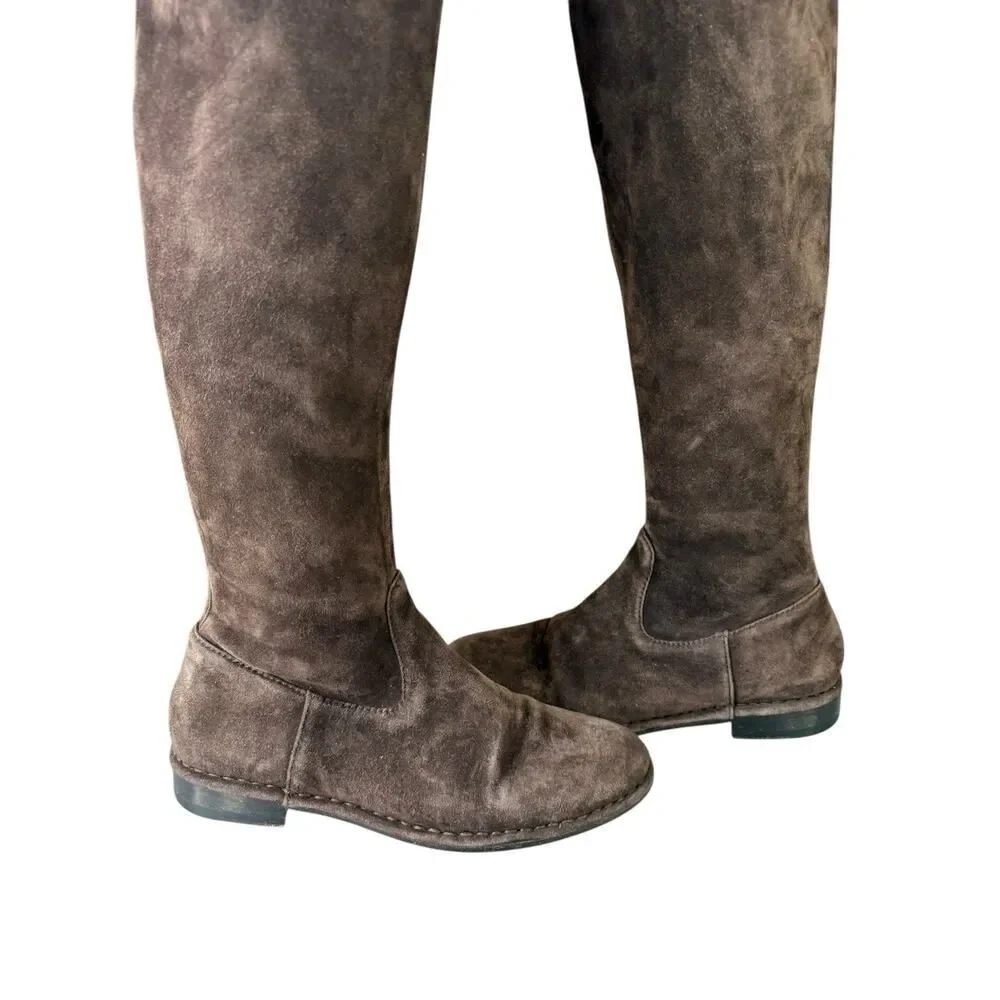 Frye Brown Suede Over-the-Knee Flat Boots with Tie Detail Size 7M
